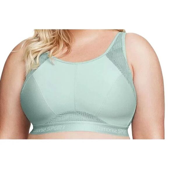 Glamorise No-Sweat Mesh Sports Bra Wirefree Jade Womens Size 38DD - Picture 1 of 7
